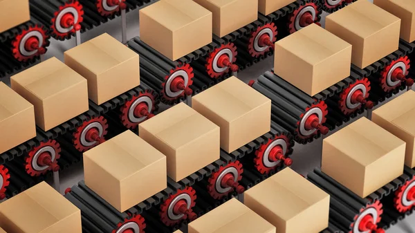 Carton Boxes Being Transported Conveyor Belts Illustration — Stock Photo, Image
