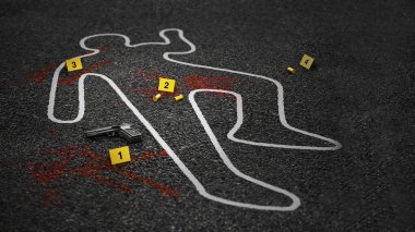 Crime scene of a murder case. 3D illustration. clipart