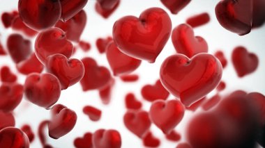 Dof etkisi ile düşen kalpleri arka plan. 3D çizim.