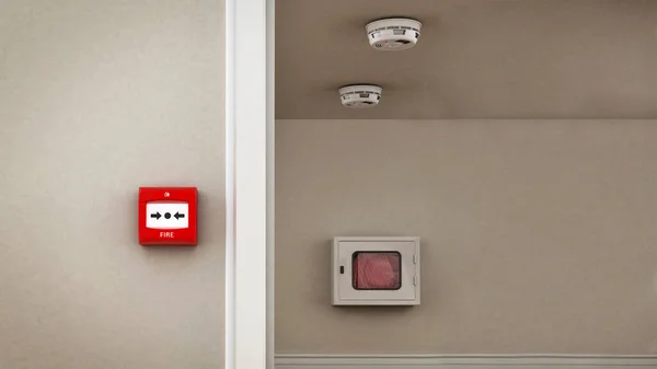 Fire Button Smoke Detectors Hose Wall Illustration — Stock Photo, Image