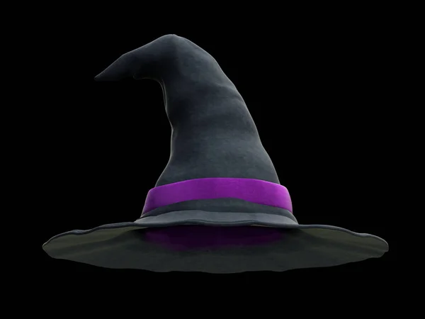 黒の背景に隔離された魔女の帽子 3Dイラスト — ストック写真