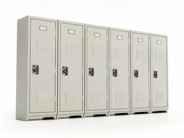 Metal locker storage cabinets for school, fitness club or gym isolated on white background. 3D illustration.