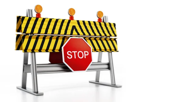 Straßensperre Mit Stoppschild Auf Weißem Hintergrund Illustration — Stockfoto