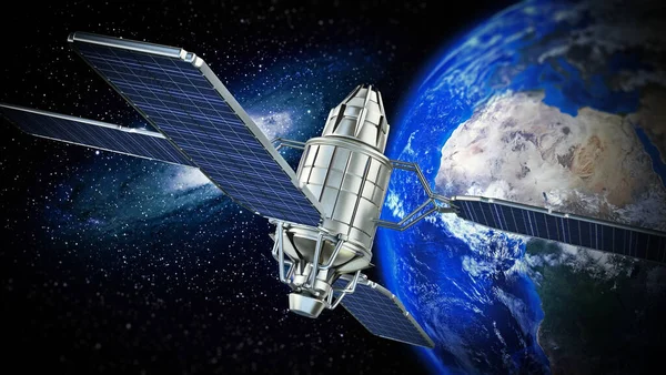 Kommunikációs Műhold Föld Körül Illusztráció — Stock Fotó