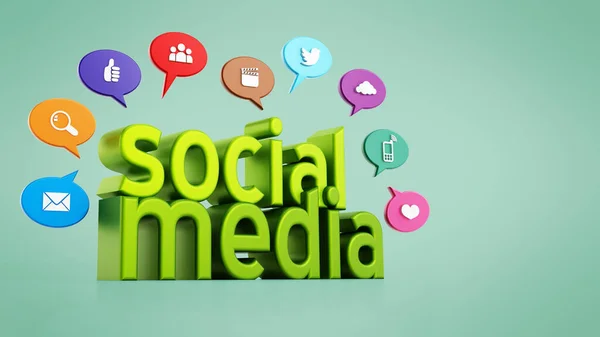 Concetto Social Media Con Testo Verde Palloncini Vocali Dei Media — Foto Stock