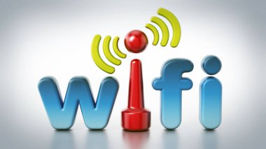 WiFi logo ve kablosuz bağlantı simgesi. 3D çizim.