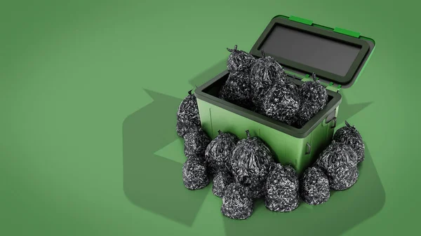 Saco Lixo Isolado Fundo Verde Ilustração — Fotografia de Stock