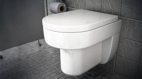 近代的なトイレ トイレ内部は灰色の石で覆われています イラストレーション — ストック写真