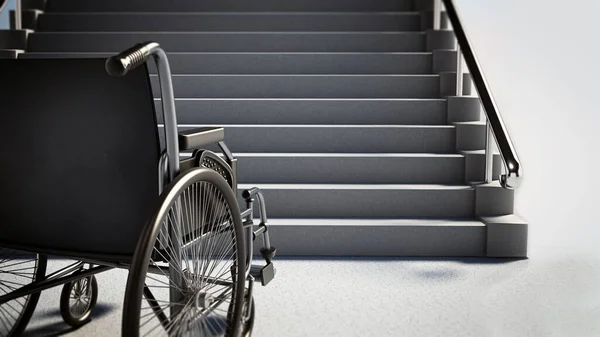 Leerer Rollstuhl Vor Steiler Treppe Illustration — Stockfoto