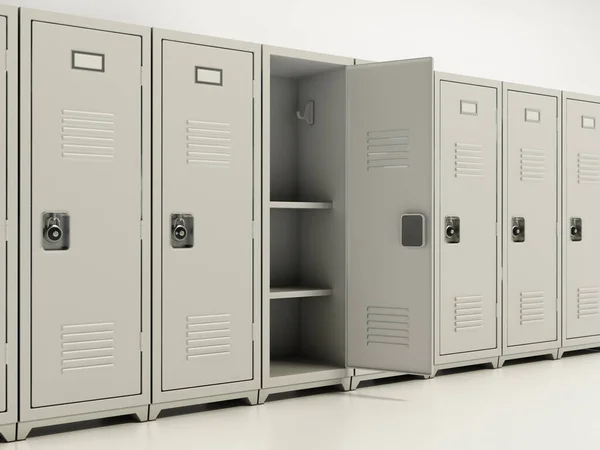 健身俱乐部或健身房的金属储物柜 以白色为背景隔离 3D插图 — 图库照片
