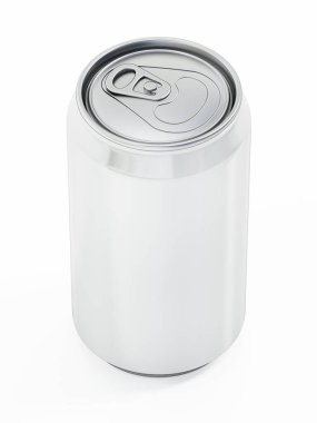 Beyaz 330 ml gazoz kutusu modeli. Kendi tasarımların için boş bir paket. 3B illüstrasyon.