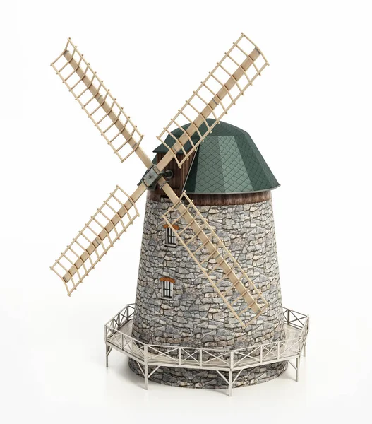 Windmühle Isoliert Auf Weißem Hintergrund Illustration — Stockfoto