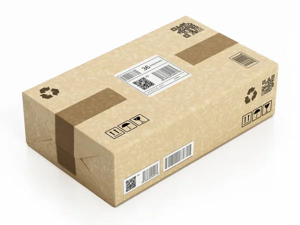 Carton Parcel Cardboard Package Isolated White Background Illustration — Stock Photo, Image