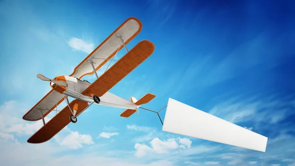 Класичний Літак Тягне Порожній Білий Текстовий Банер Ілюстрація — стокове фото