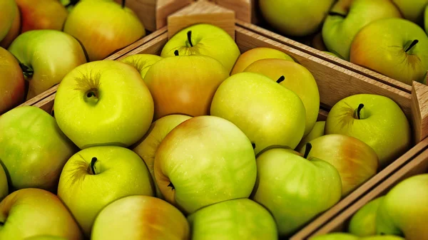 Manzanas Frescas Recién Cosechadas Dentro Cajas Ilustración —  Fotos de Stock