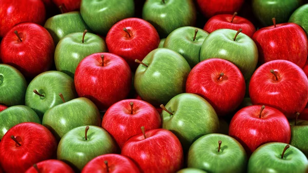 Stos Świeżych Zielonych Czerwonych Jabłek Ilustracja — Zdjęcie stockowe