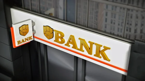 Банківська Вивіска Вигаданим Логотипом Зовнішній Стороні Будівлі Ілюстрація — стокове фото