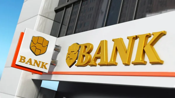Банківська Вивіска Вигаданим Логотипом Зовнішній Стороні Будівлі Ілюстрація — стокове фото