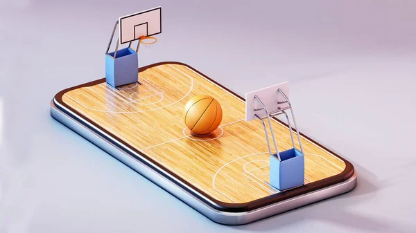スマートフォンの画面上のバスケットボールコート レンダリング — ストック写真