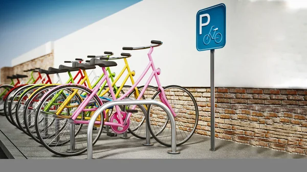 Färgglada Cyklar Cykel Parkeringsplats Illustration — Stockfoto