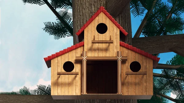 Пташиний Будинок Стоїть Дереві Ілюстрація — стокове фото