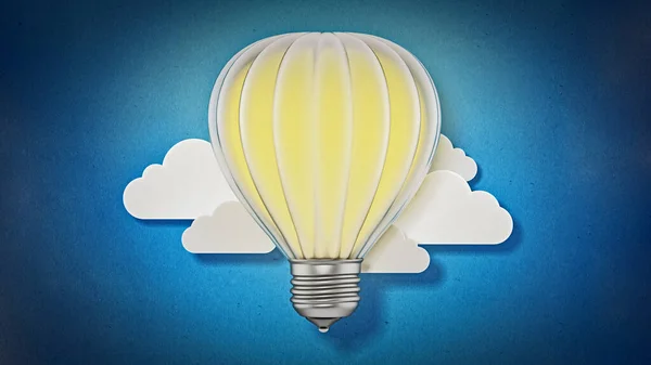 Balão Lâmpada Voando Entre Nuvens Ilustração — Fotografia de Stock