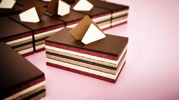 複数の層を持つチョコレートケーキスライス 3Dイラスト — ストック写真