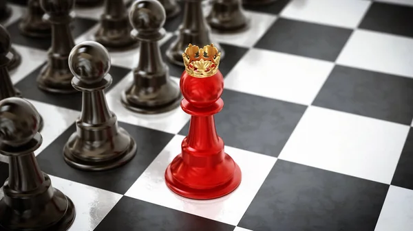 White chess pawn standing one square ahead of black chess pieces. 3D  illustration Stock Photo - Alamy