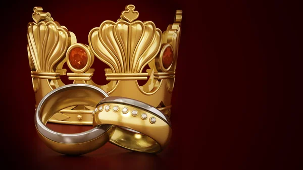 Royal Wedding Concept Crown Wedding Rings Illustration — Stock Photo, Image