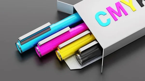 白いボックス内の Cmyk カラー 3Dイラスト — ストック写真