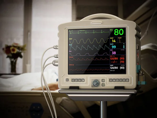 Hasta Monitörü Hastane Odasında Yatağın Yanında Duruyor Illüstrasyon — Stok fotoğraf
