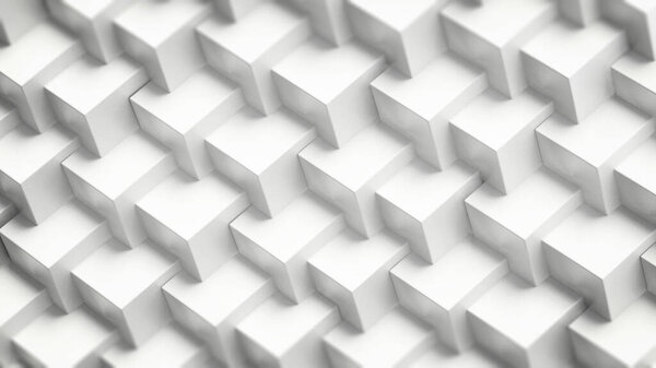 White abstract cubes forming a background. Repeating pattern. 3D illustration.