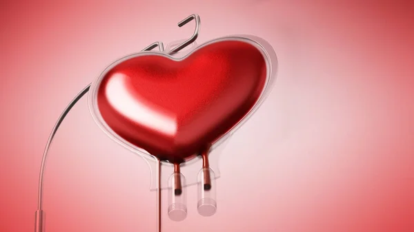 心臓の形をしたバッグの中の血3Dイラスト — ストック写真