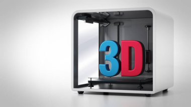 3d printerlere harcama maddeler beyaz arka plan üzerinde izole. 3D çizim.