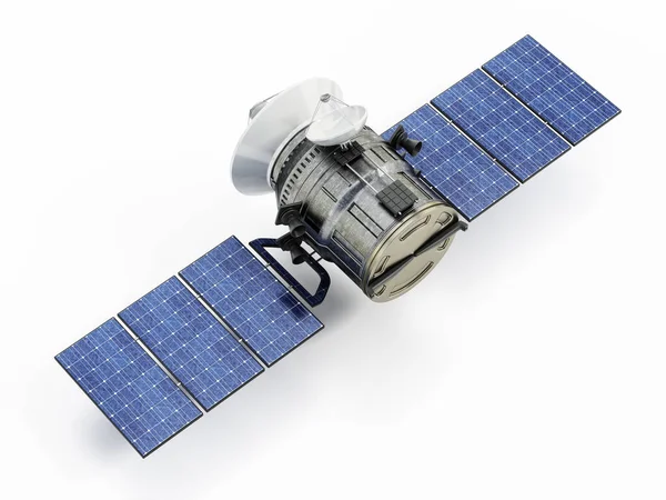 Communications satellite isolated on white background. 3D illustration.