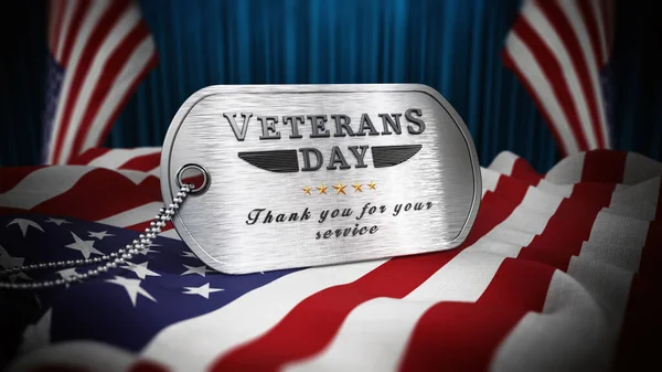 Veterans Day Dogtag Standing American Flag Illustration — Stock Photo, Image