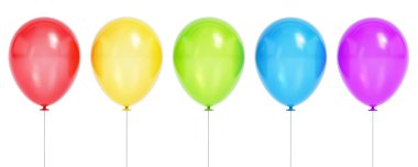 Beyaz arka planda renkli uçan balonlar grubu. 3B illüstrasyon.