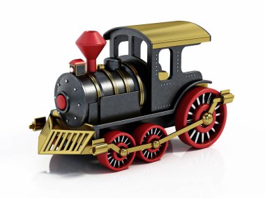 Oyuncak tren beyaz arka planda izole edildi. 3B illüstrasyon.