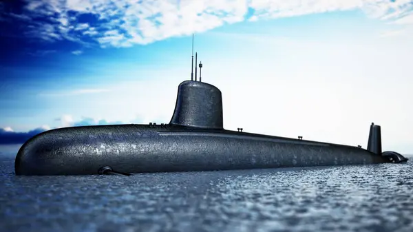 stock image Military submarine on the sea surface . 3D illustration.