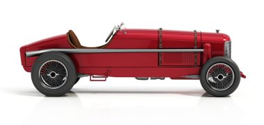 Retro yarış arabası beyaz arka planda izole edildi. 3B illüstrasyon.