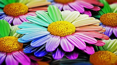 Bir yığın renkli papatya yığını. 3d illüstrasyon.