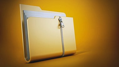 Zipped folder standing on yellow background. 3D illustration. clipart