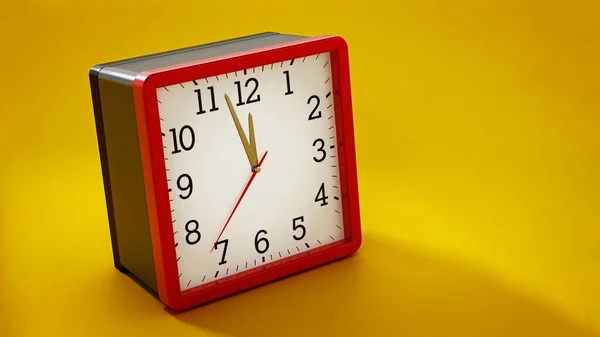 Square alarm clock at nearly twelve o'clock. 3D illustration.