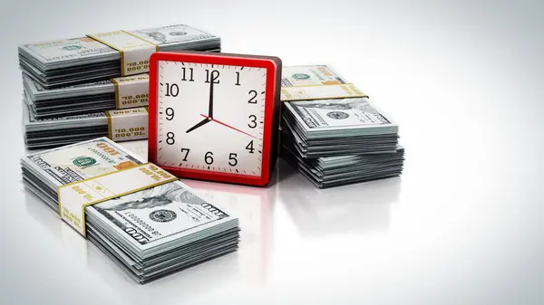 Alarm Clock Dollar Bills Isolated White Background Illustration — Stock Photo, Image