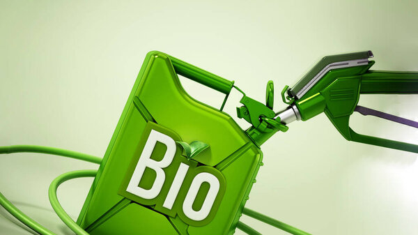 Bio word on green gas tank and gas pump. 3D illustration.