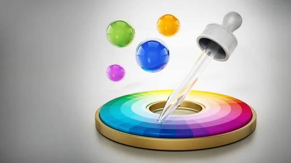 Color picker and color wheel isolated on white background. 3D illustration.