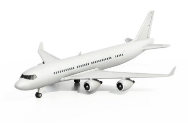 Genel modern yolcu uçağı beyaz arka planda izole edildi. 3B illüstrasyon.