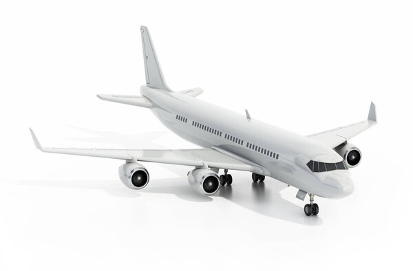 Общий современный пассажирский самолет изолирован на белом фоне. 3D иллюстрация.