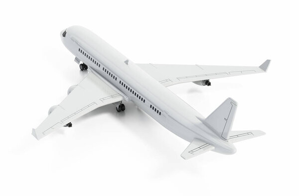 Общий современный пассажирский самолет изолирован на белом фоне. 3D иллюстрация.