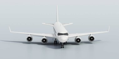 Gri arka planda izole edilmiş genel modern yolcu uçağı. 3B illüstrasyon.